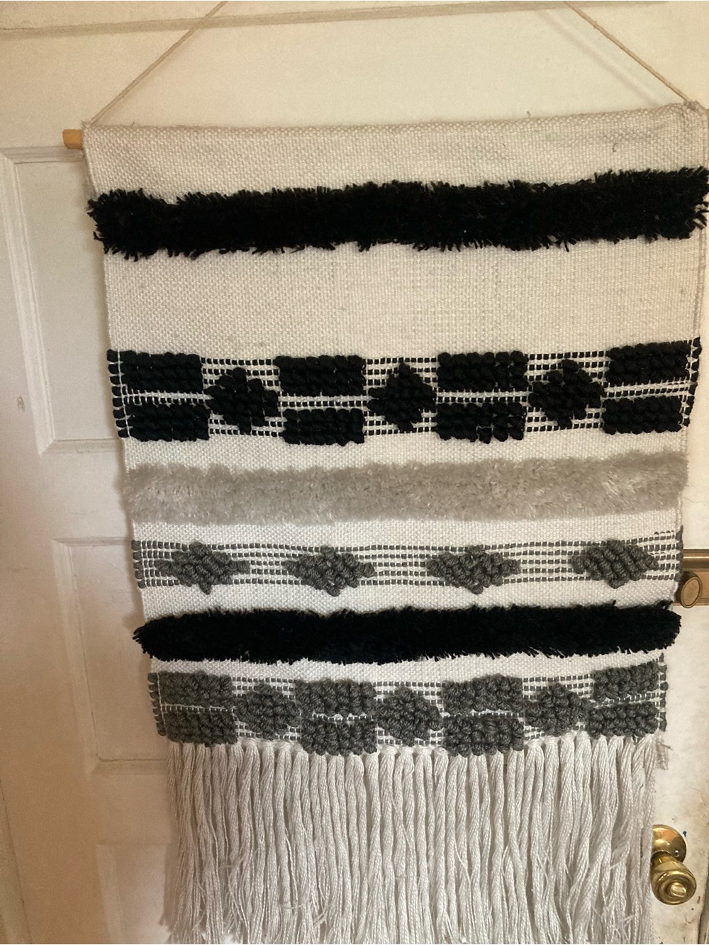 Source Unknown Black, Gray, White Textured Woven Wall Hanging